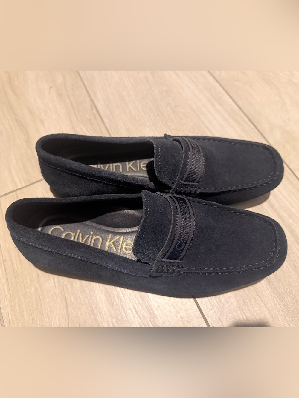 Calvin Klein Men's Navy Suede Penny Loafers - Picture 2 of 4